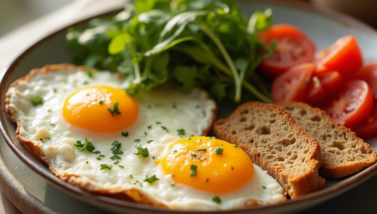 egészséges étel, tükörtojással benne koleszterinnel